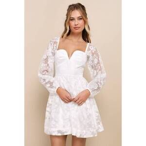 Lulus Exceptionally Darling White Burnout Floral Bustier Mini Dress - Size XS